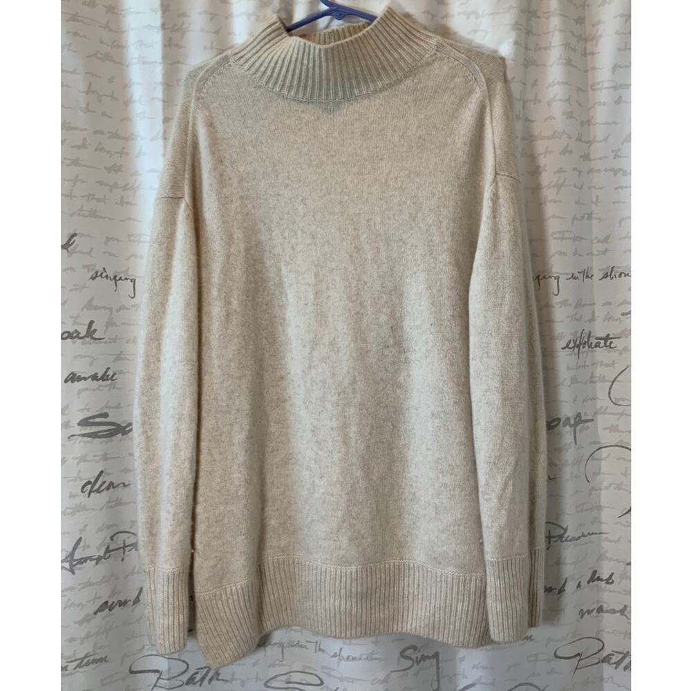 Vince 100% Cashmere Turtleneck Sweater Cream Beige Size Large